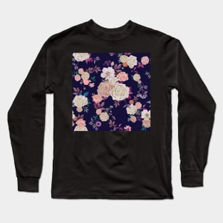 Rose garden antique repeating design Long Sleeve T-Shirt